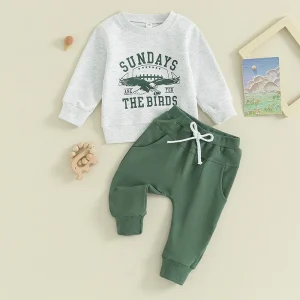 2023-09-05 Lioraitiin 0-3Y Toddler Boys Clothes Set Letter Eagle Print Crew Neck Long Sleeve Sweatshirts and Long Pants 2Pcs