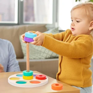 Early education rainbow ring, color cognition enlightenment, hand-eye coordination training, wooden classification column toys