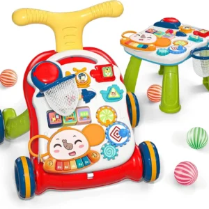 CUTE STONE Sit-to-Stand Walker, 2-in-1 Baby Activity Center, Play Panel, Music Learning Toy
