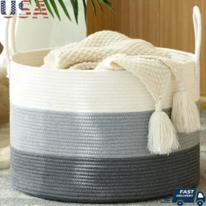 Cotton Rope Woven Storage Basket Laundry Hamper Blanket Toy Organizer Soft Durable Eco-Friendly Basket Living Room Nursery