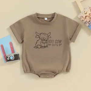 2024-01-02 Lioraitiin Summer Baby Boy Girl Clothes Western Cow Print Oversized Bubble Romper Short SleeveT Shirt Jumpsuit Outfit